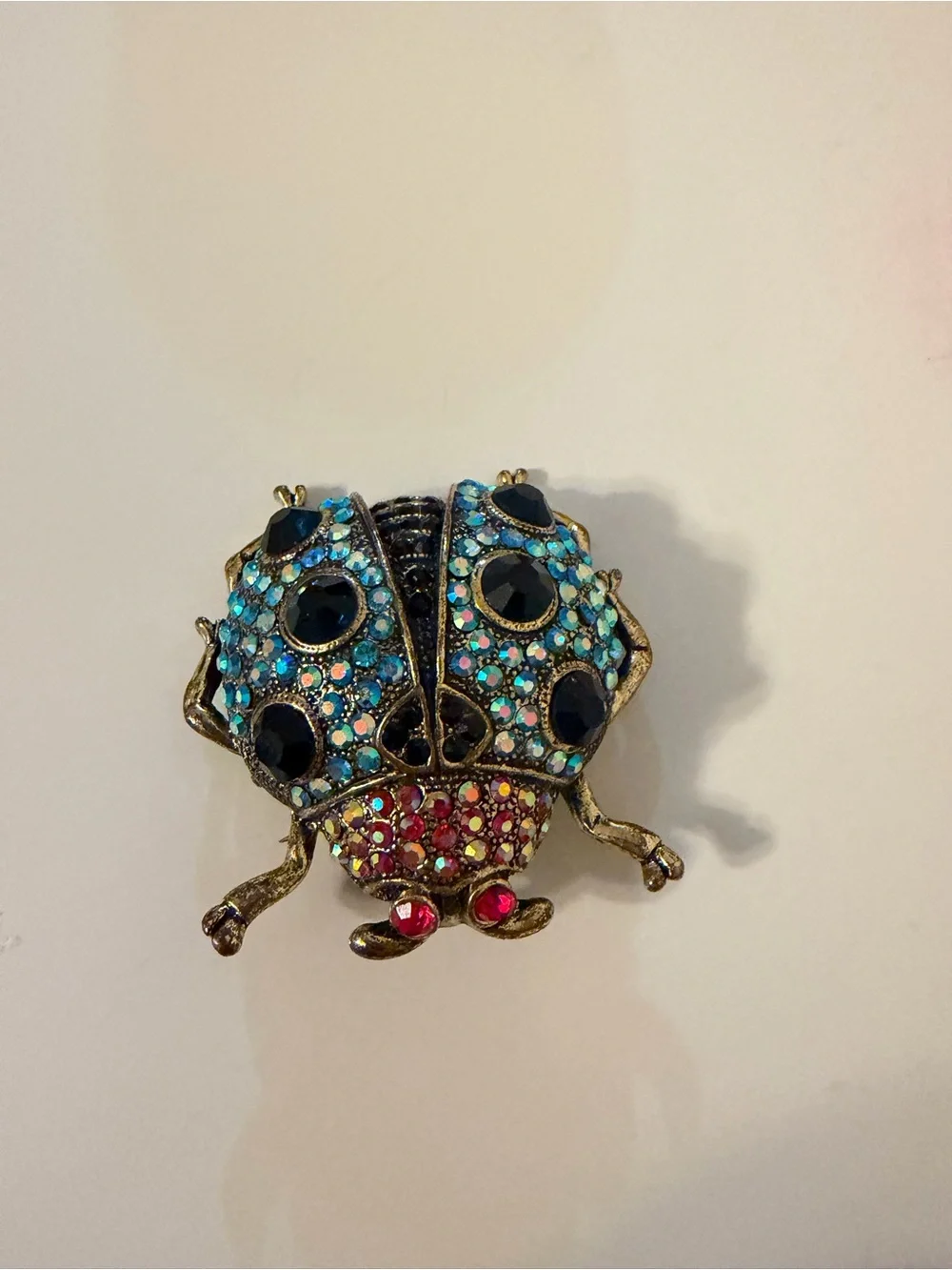 Vintage Cara NY attributed Madame LadyBug  Rhinestones Gold Tone Bug Pin
